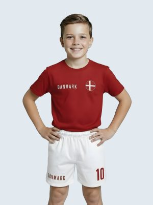 Denmark National Team Kit, Children, T-shirt and Shorts, With Print, Custom Name and Number